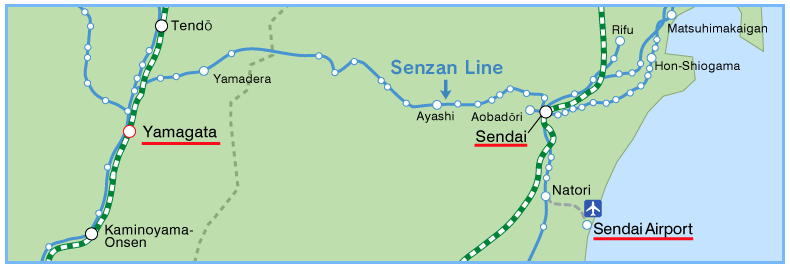 Map of Sendai and Yamagata Region